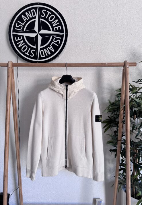 STONE ISLAND FULL ZIP WOOL CARDIGAN WITH NASLAN HOOD