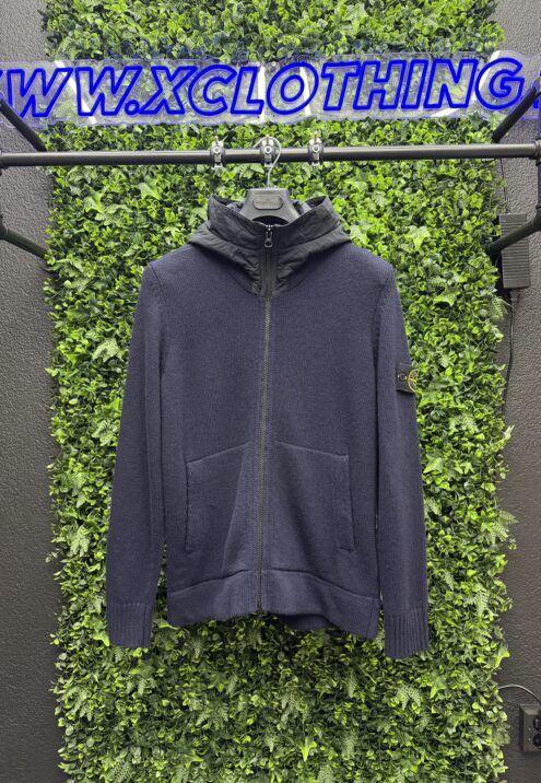 STONE ISLAND FULL ZIP WOOL CARDIGAN WITH NASLAN HOOD